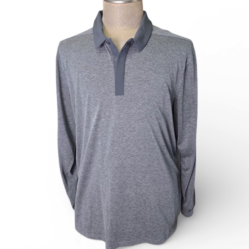 Nike Golf Men's 2XL Gray Long Sleeve Polo Shirt Dri-FIT Performance Collared